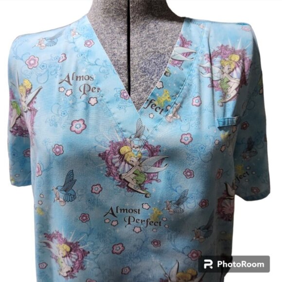 Scrub Nursing Top Lot of 2 Womens Med. Tinkerbell & Felix the Cat V Neck - Picture 10 of 12